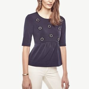 Ann Taylor Embellished Peplum Top Size Small